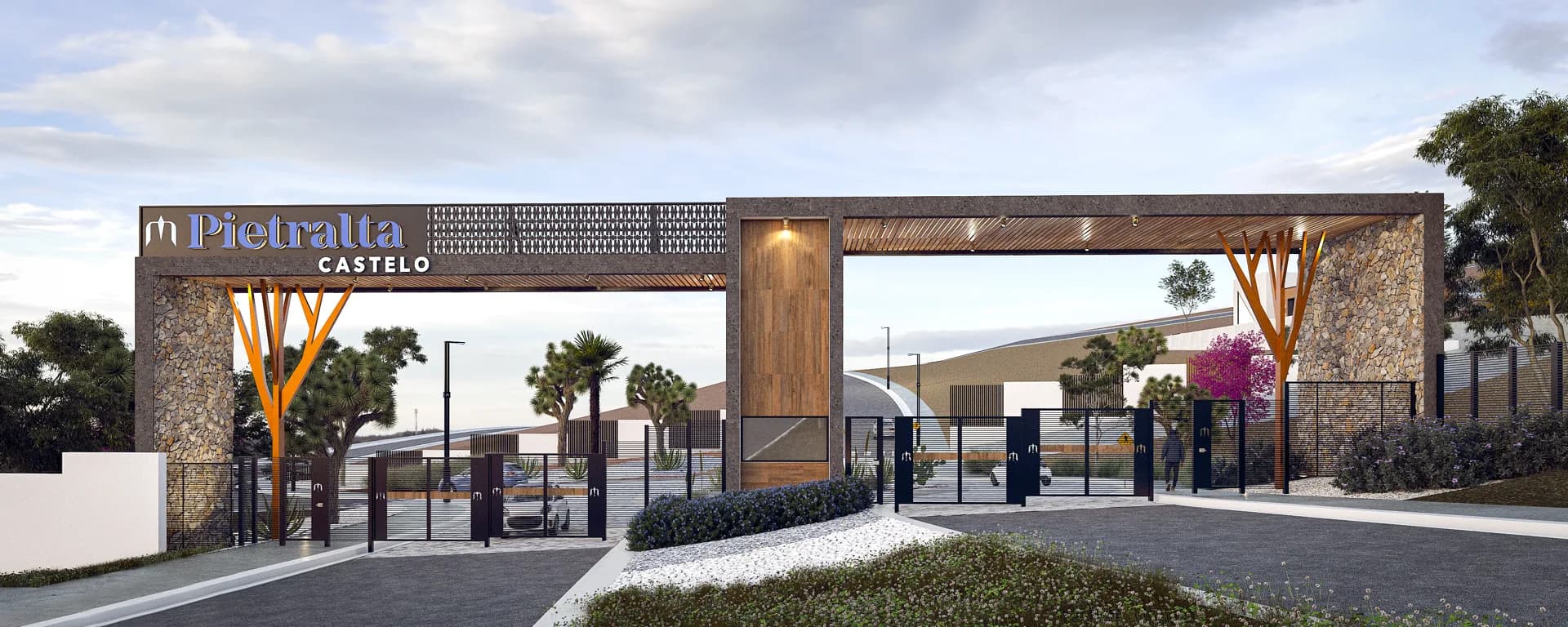 Render del portón de Pietralta Castelo